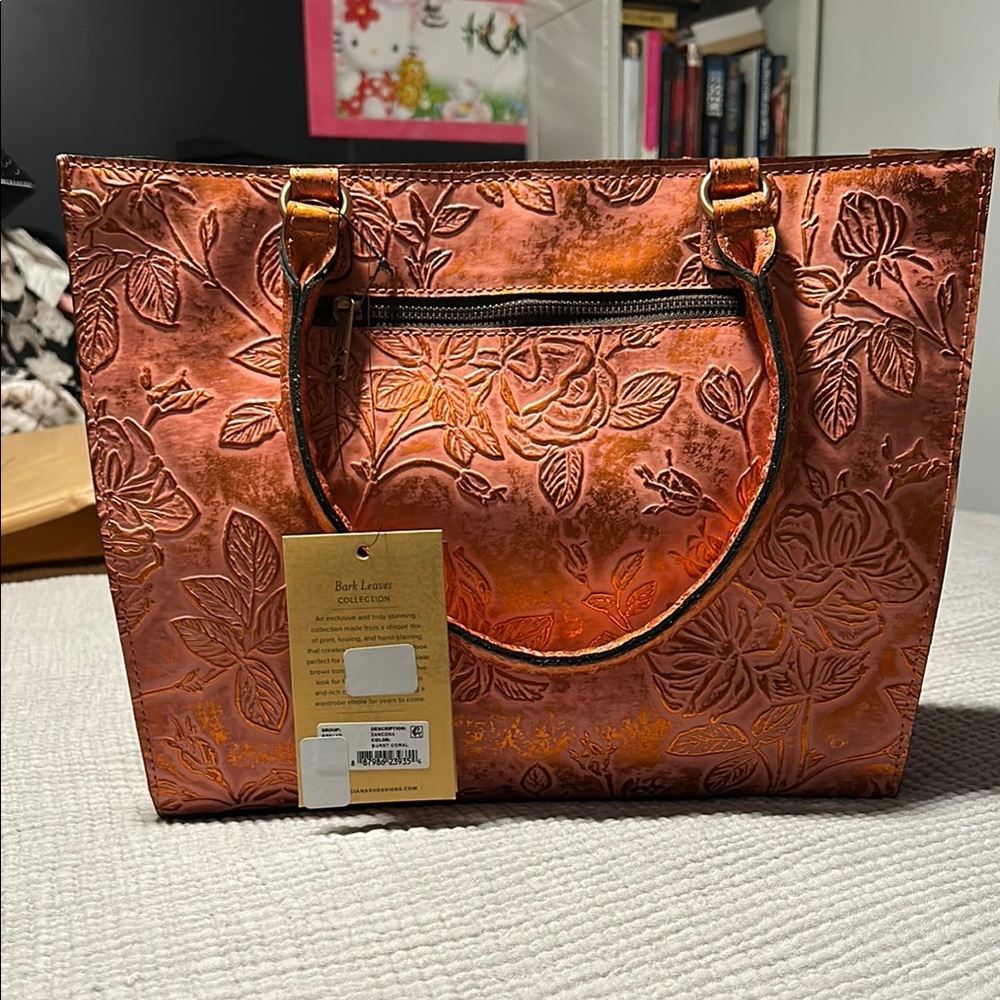 Patricia Nash Orange Embossed Leather Tote